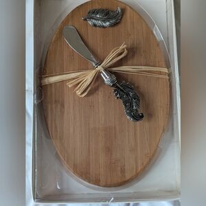 Bamboo Cheese Board with Silver Feather Knife